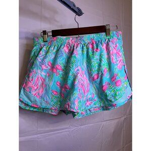 Lilly Pulitzer Luxletic Womens Medium Running Shorts Aquatic Fish